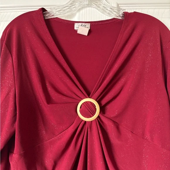 Shimmery Red Quarter Sleeve Top - Picture 2 of 6